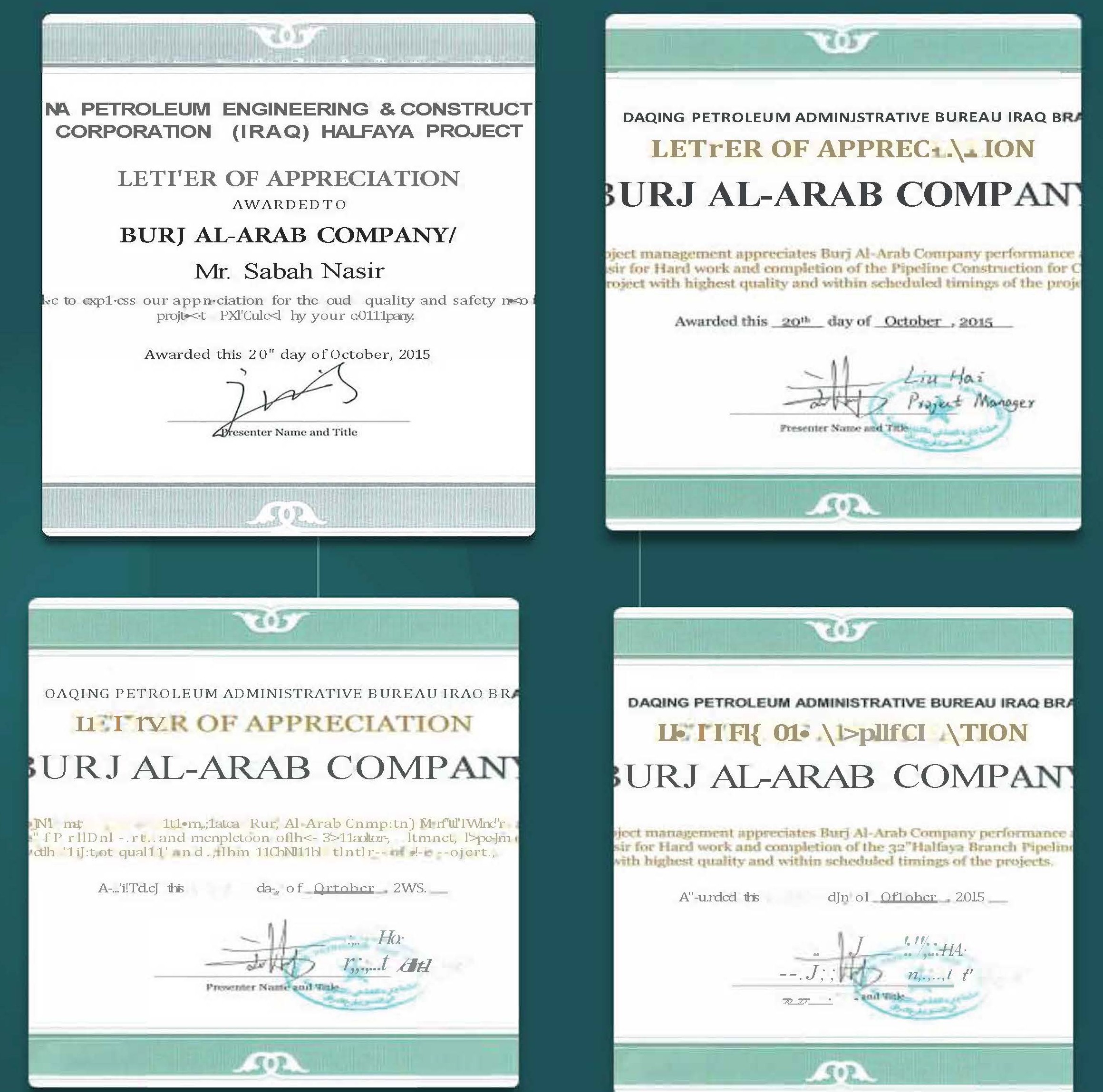 CERTIFICATES OF APPRECIATION